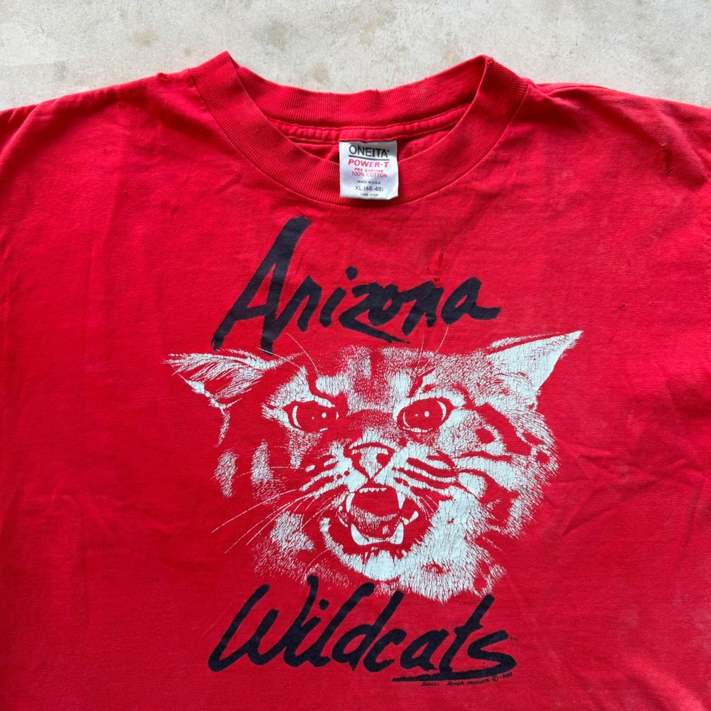 Vintage 1988 Arizona Wildcats T-Shirt Oneita Power-T Red XL Thrashed 80s Tee